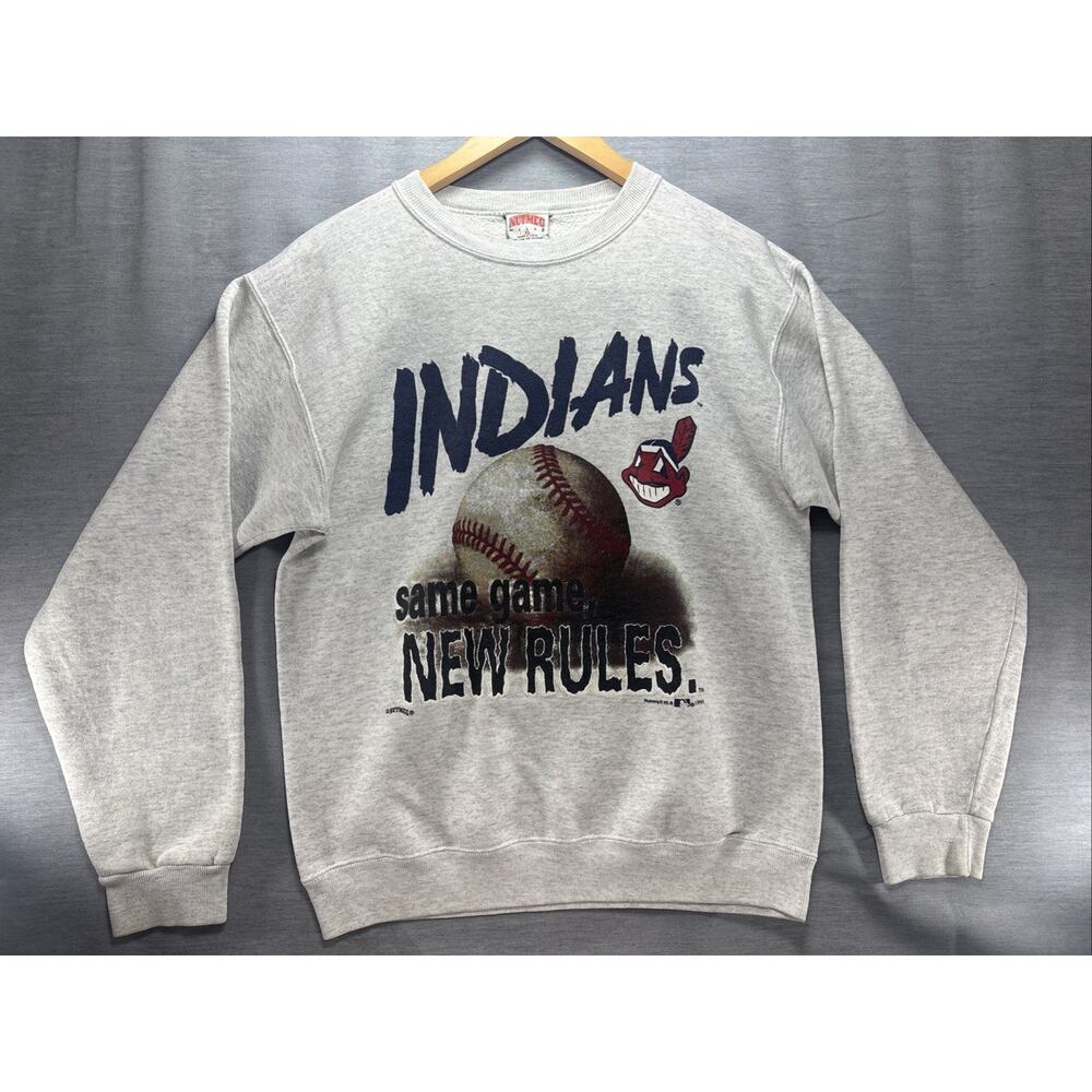 Vtg 90's Cleveland Indians Crewneck Sweatshirt Gray Chief Wahoo XL USA Nutmeg